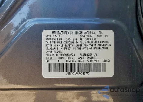 2015 Infiniti Q50 Base z USA, uszkodzony, nr VIN JN1BV7AR0FM392773